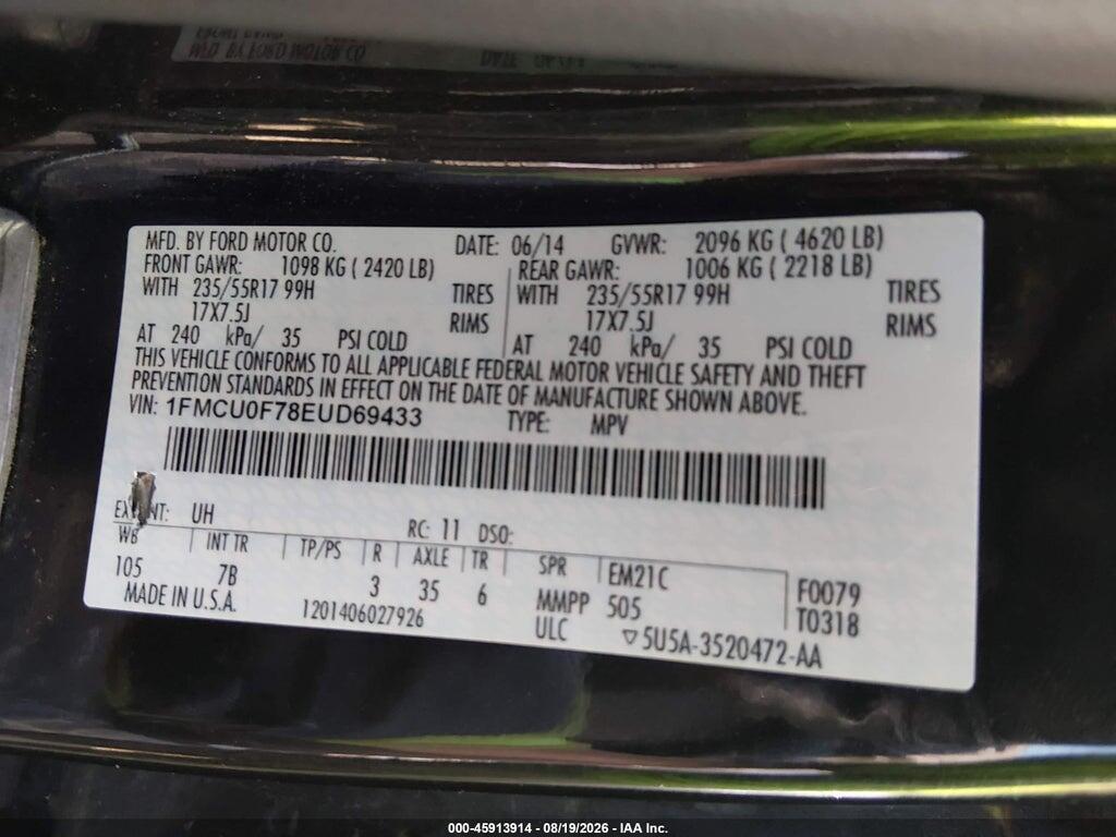 1FMCU0F78EUD69433 2014 FORD ESCAPE photo no. 9