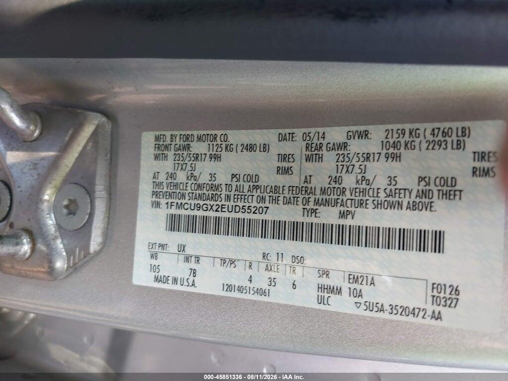 1FMCU9GX2EUD55207 2014 FORD ESCAPE photo no. 9