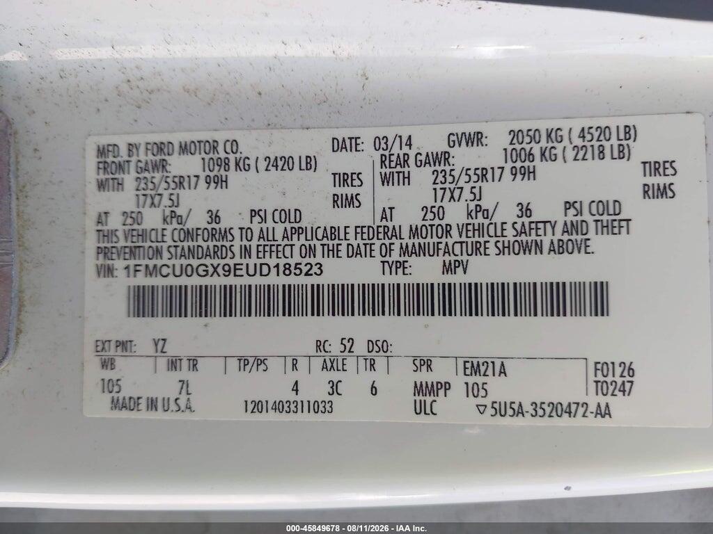 1FMCU0GX9EUD18523 2014 FORD ESCAPE photo no. 9