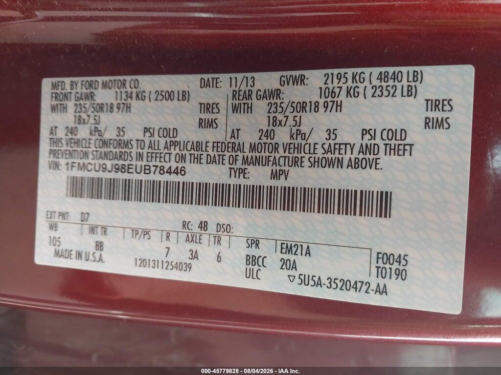 1FMCU9J98EUB78446 2014 FORD ESCAPE photo no. 9