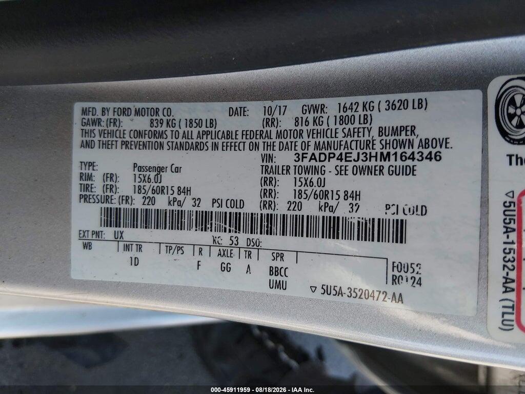 3FADP4EJ3HM164346 2017 FORD FIESTA photo no. 9