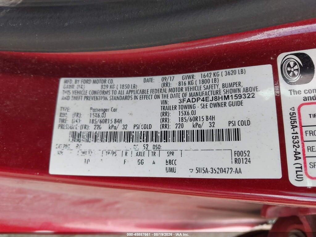 3FADP4EJ8HM159322 2017 FORD FIESTA photo no. 9