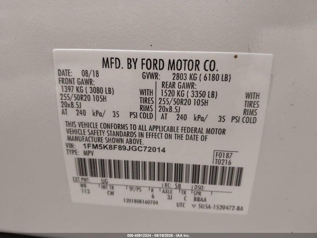 1FM5K8F89JGC72014 2018 FORD EXPLORER photo no. 9