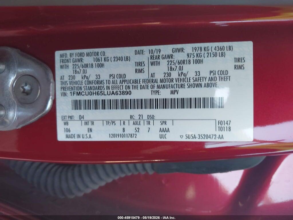 1FMCU0H65LUA63890 2020 FORD ESCAPE photo no. 9
