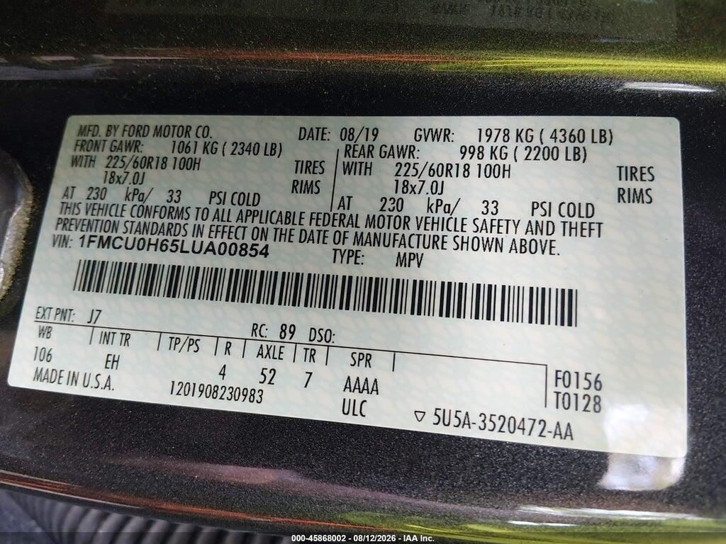 1FMCU0H65LUA00854 2020 FORD ESCAPE photo no. 9