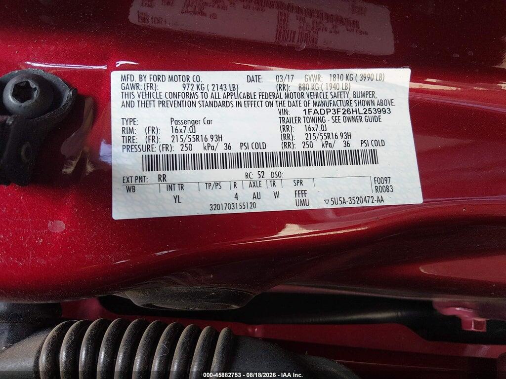 1FADP3F26HL253993 2017 FORD FOCUS photo no. 9