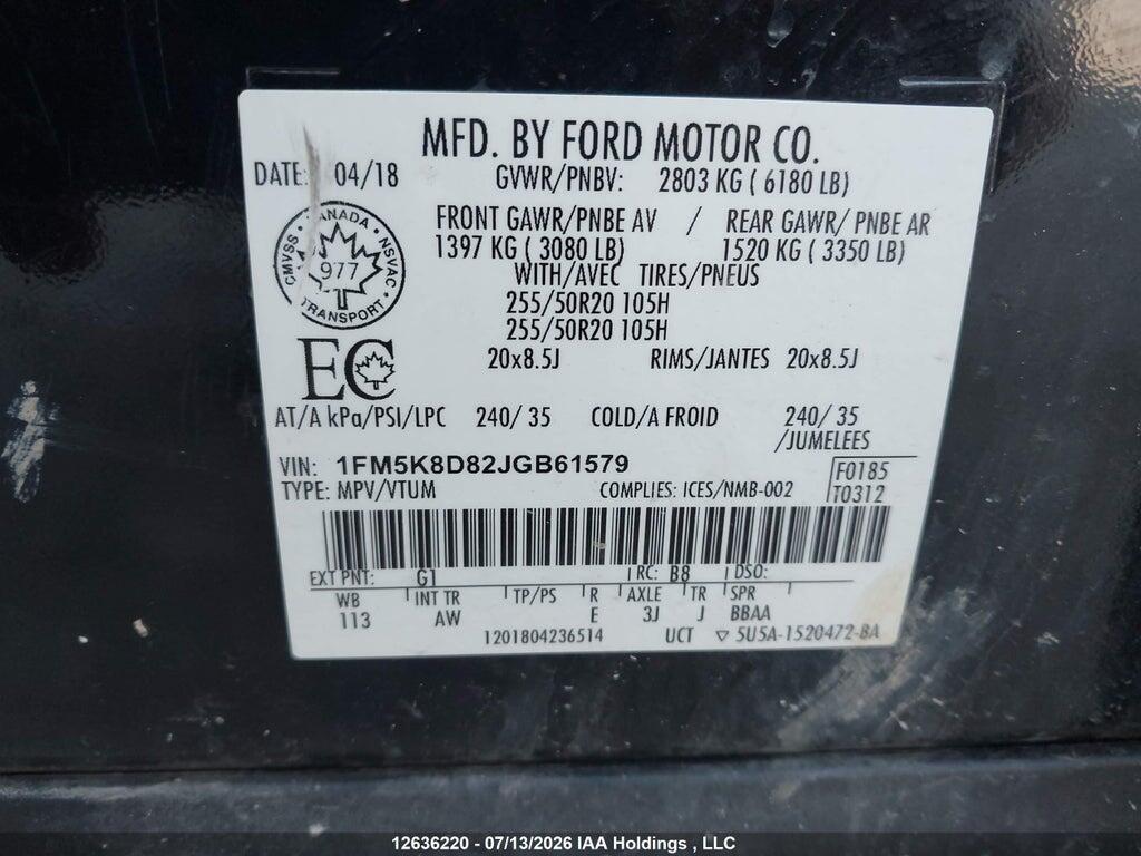 1FM5K8D82JGB61579 2018 FORD EXPLORER photo no. 9