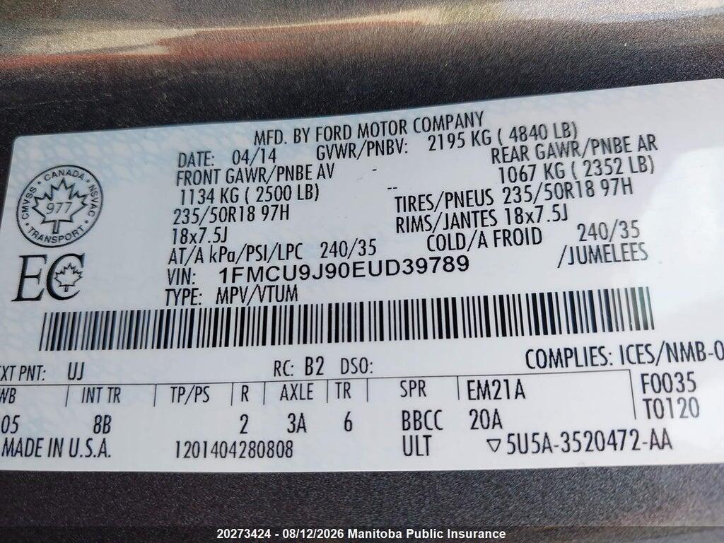 1FMCU9J90EUD39789 2014 FORD ESCAPE photo no. 8