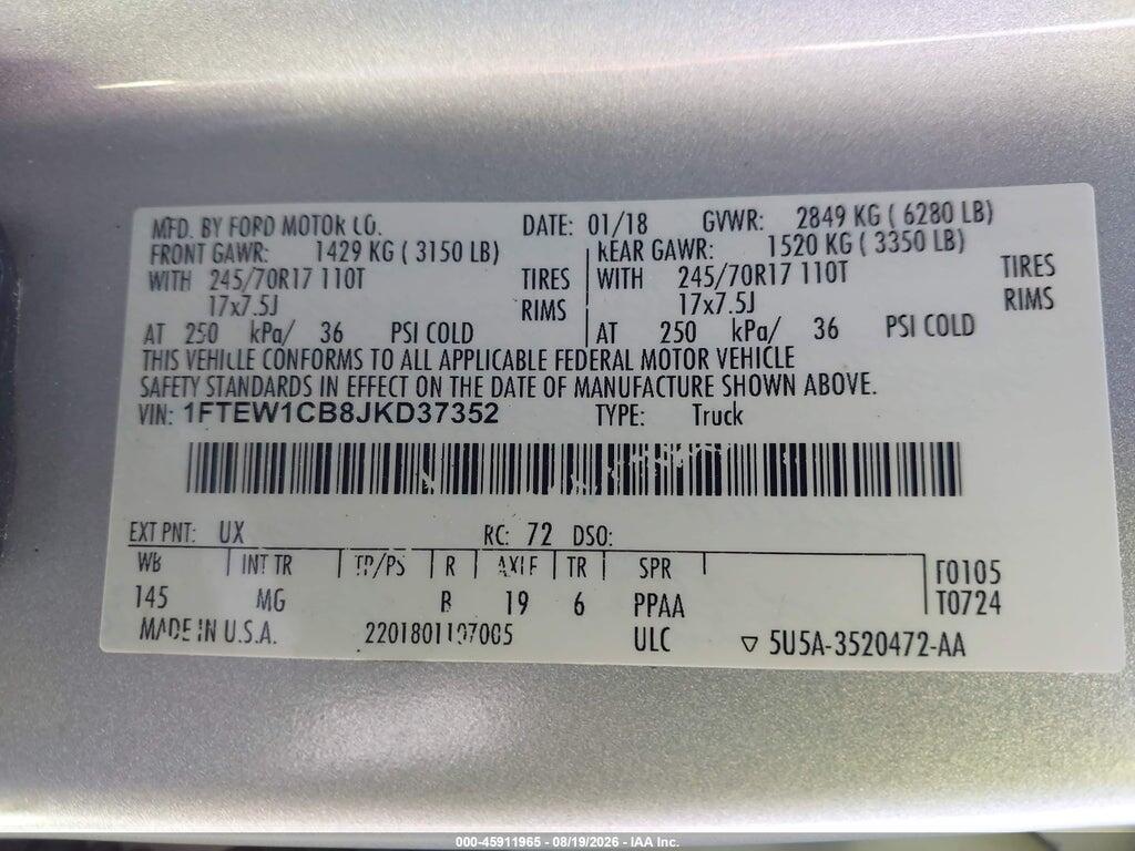 1FTEW1CB8JKD37352 2018 FORD F-150 photo no. 9