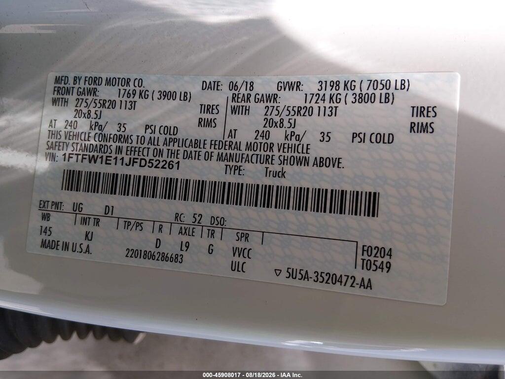 1FTFW1E11JFD52261 2018 FORD F-150 photo no. 9