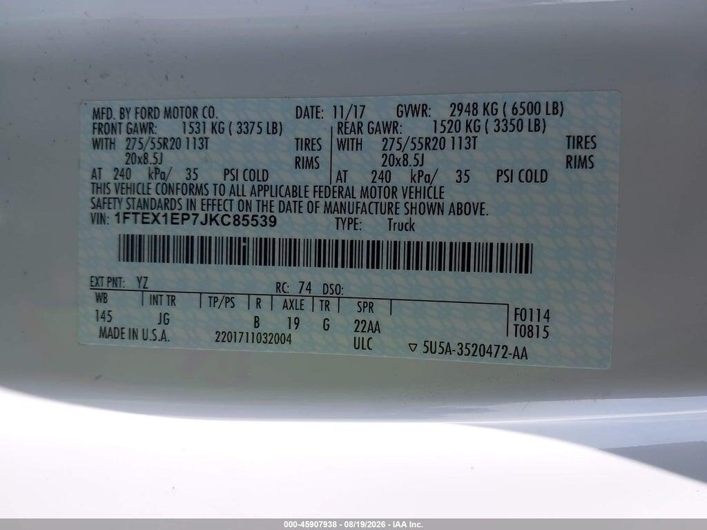 1FTEX1EP7JKC85539 2018 FORD F-150 photo no. 9