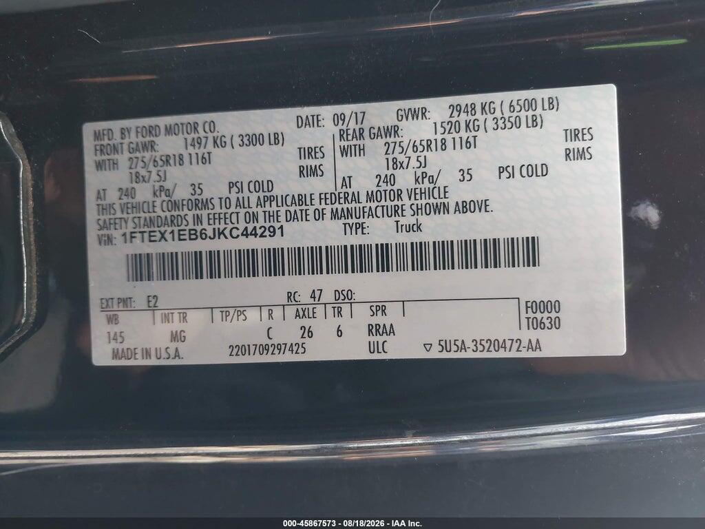 1FTEX1EB6JKC44291 2018 FORD F-150 photo no. 9