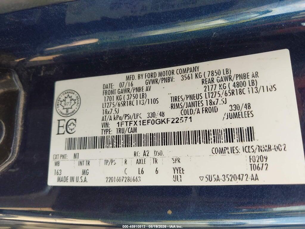 1FTFX1EF0GKF22571 2016 FORD F-150 photo no. 9