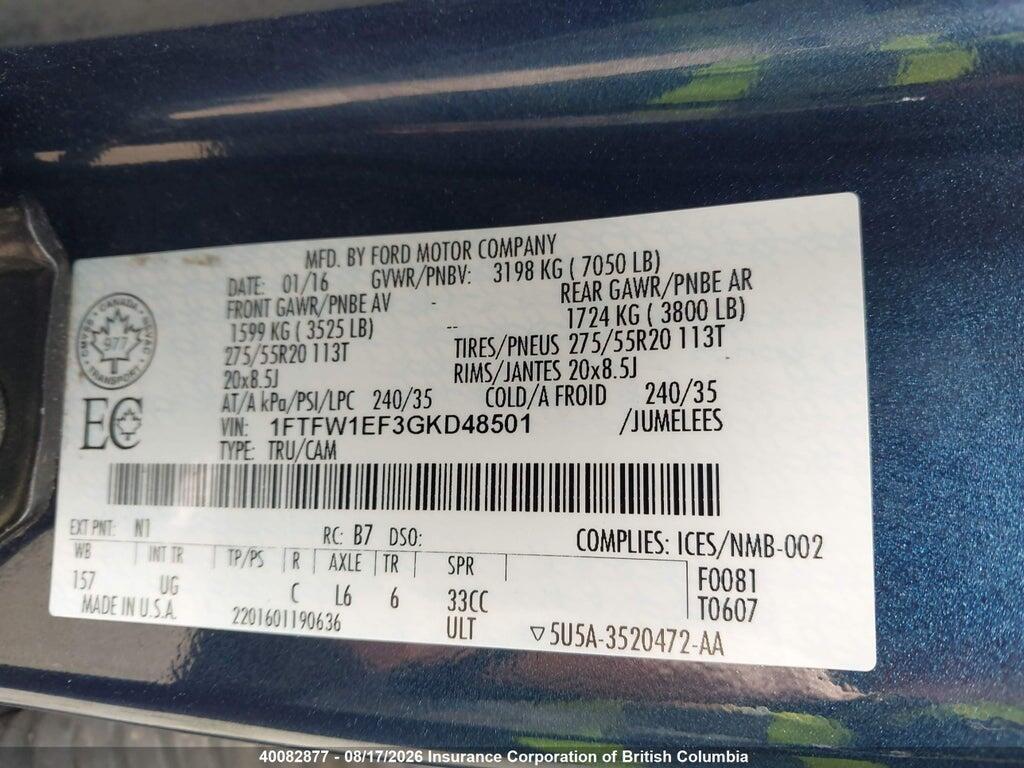 1FTFW1EF3GKD48501 2016 FORD F150 photo no. 9