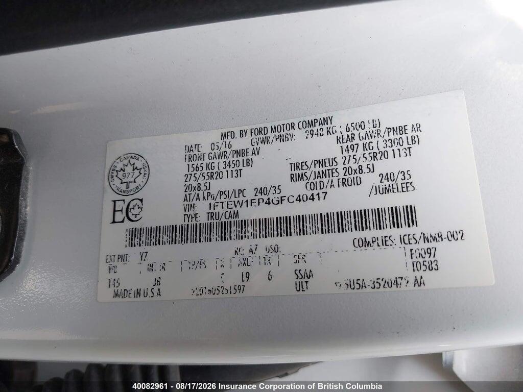 1FTEW1EP4GFC40417 2016 FORD F150 photo no. 9