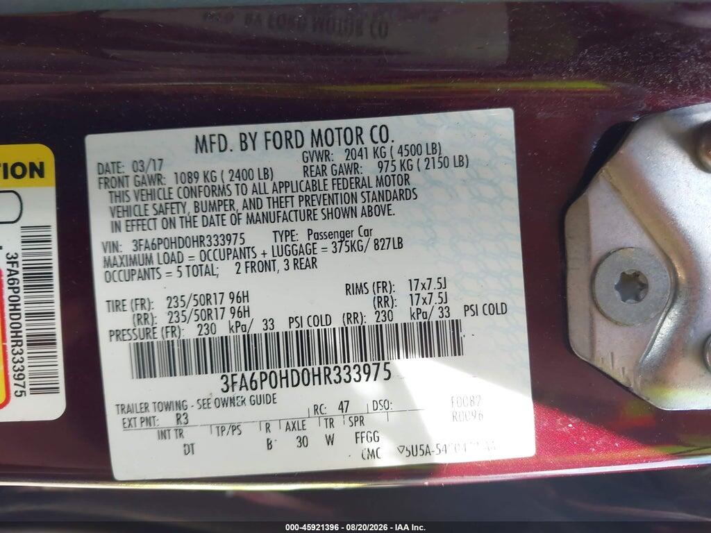 3FA6P0HD0HR333975 2017 FORD FUSION photo no. 9