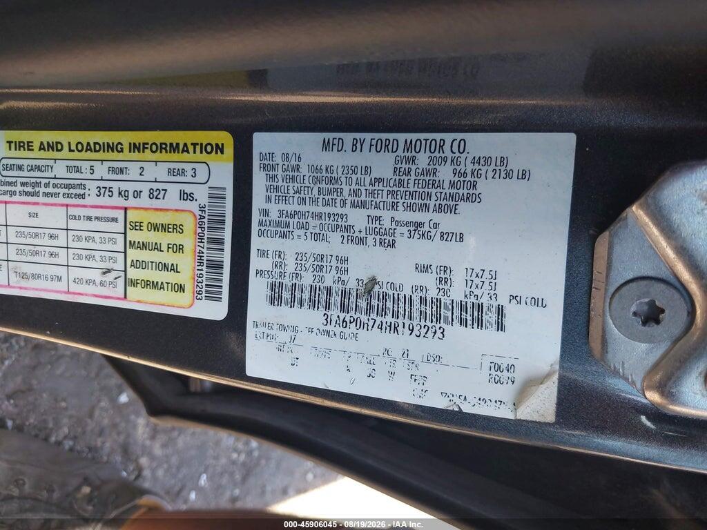 3FA6P0H74HR193293 2017 FORD FUSION photo no. 9