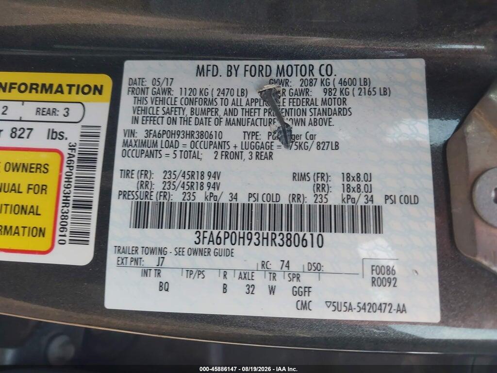 3FA6P0H93HR380610 2017 FORD FUSION photo no. 9