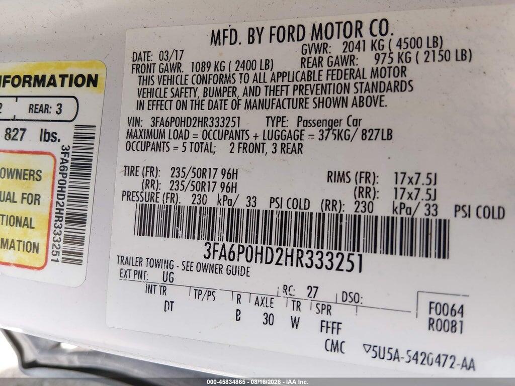 3FA6P0HD2HR333251 2017 FORD FUSION photo no. 9