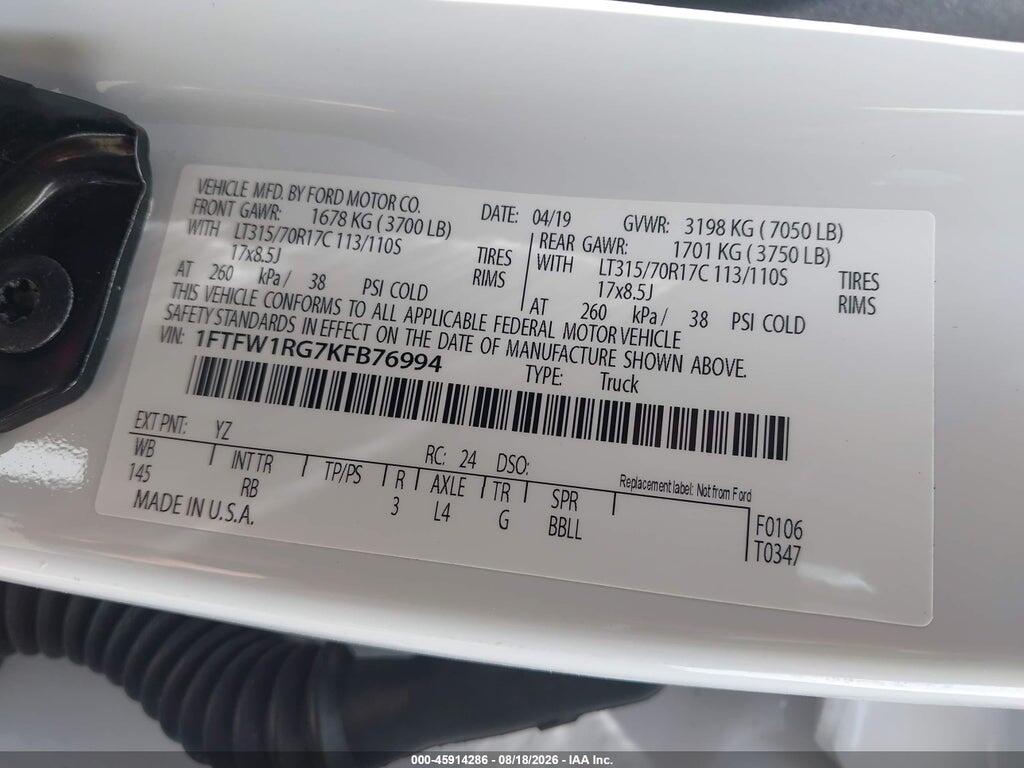 1FTFW1RG7KFB76994 2019 FORD F-150 photo no. 9
