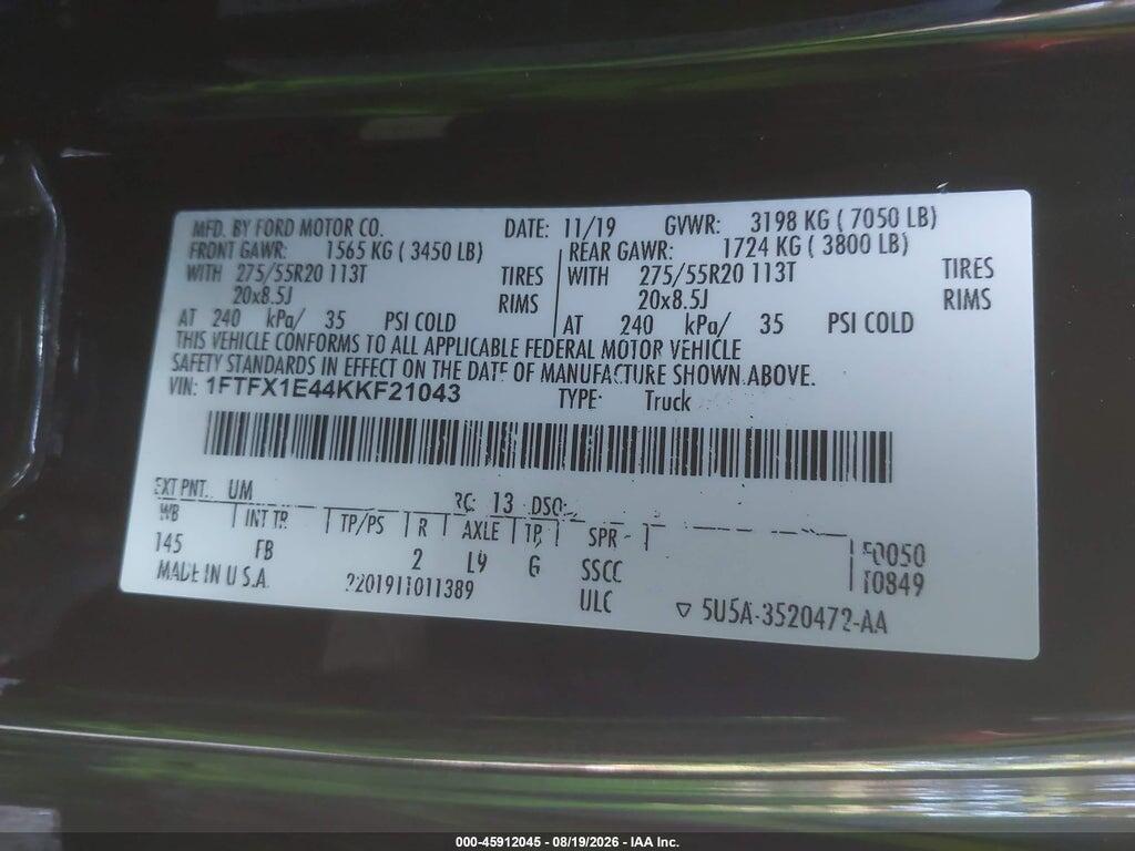 1FTFX1E44KKF21043 2019 FORD F-150 photo no. 9