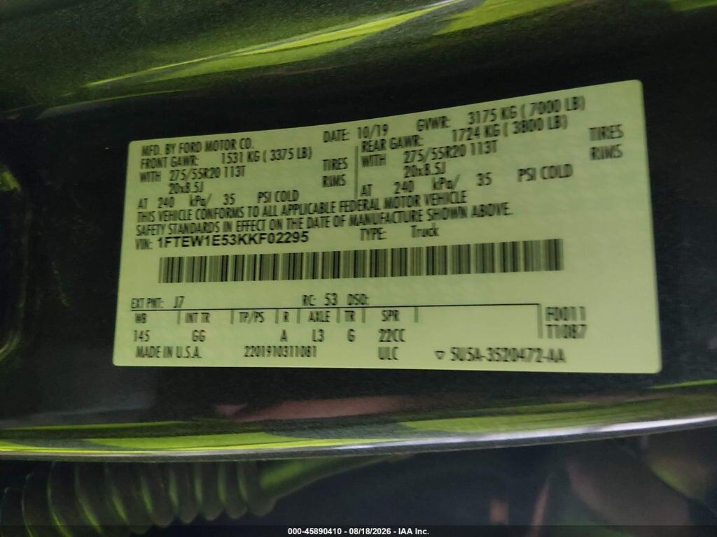 1FTEW1E53KKF02295 2019 FORD F-150 photo no. 9