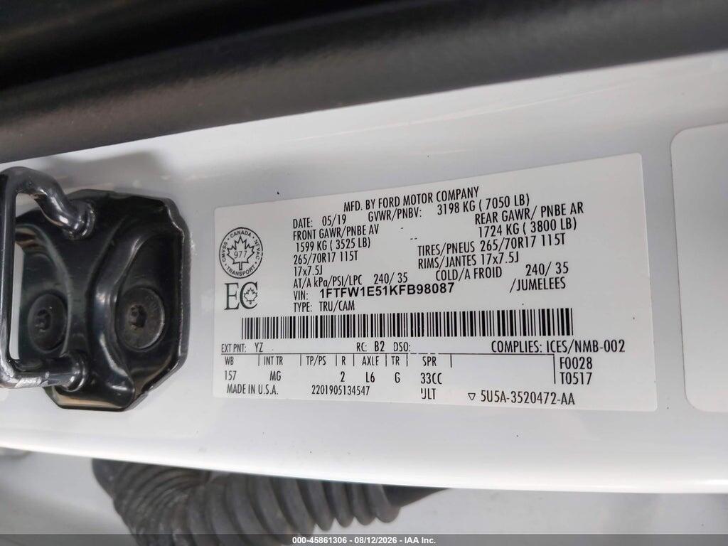 1FTFW1E51KFB98087 2019 FORD F-150 photo no. 9
