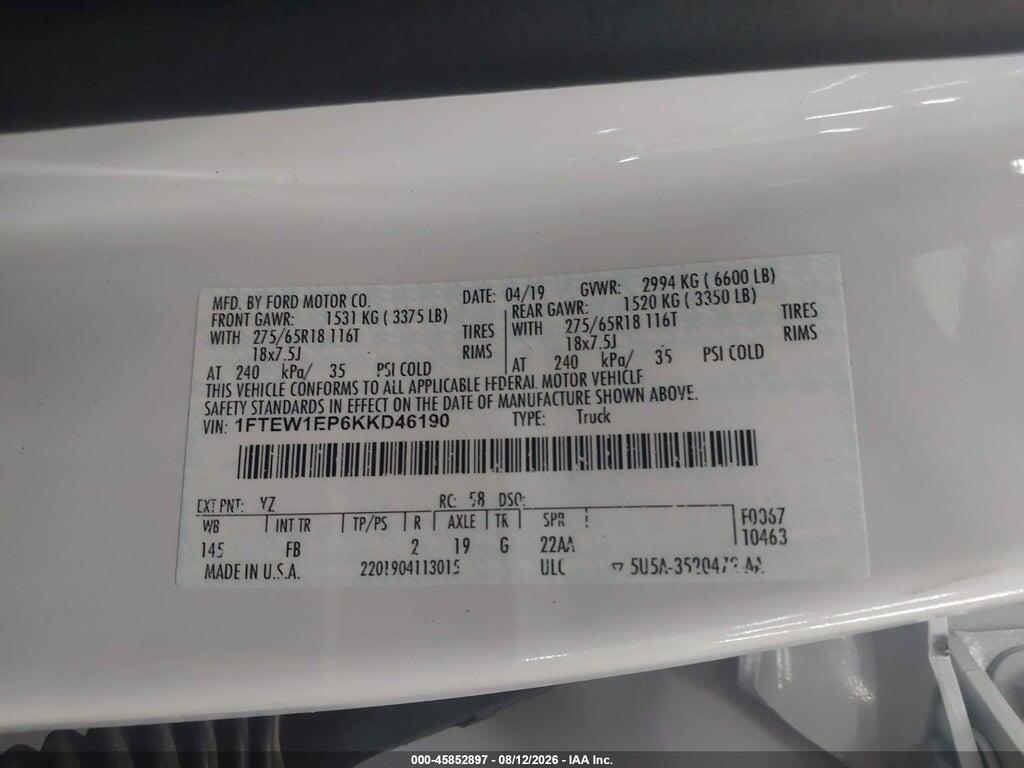 1FTEW1EP6KKD46190 2019 FORD F-150 photo no. 9
