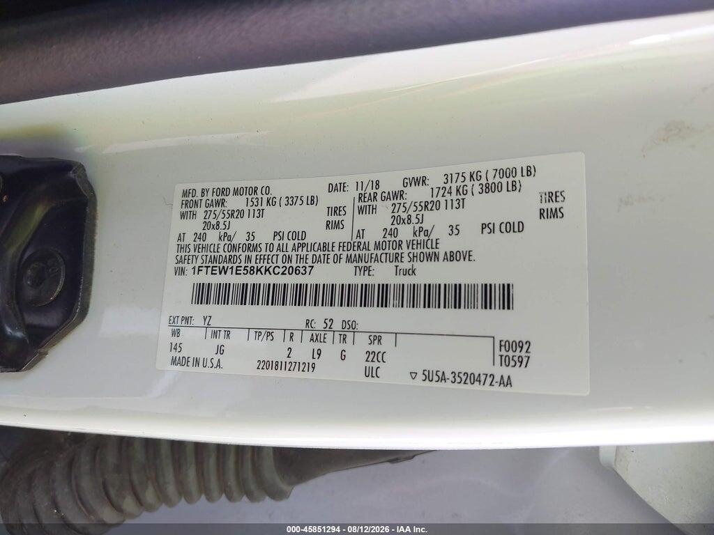 1FTEW1E58KKC20637 2019 FORD F-150 photo no. 9