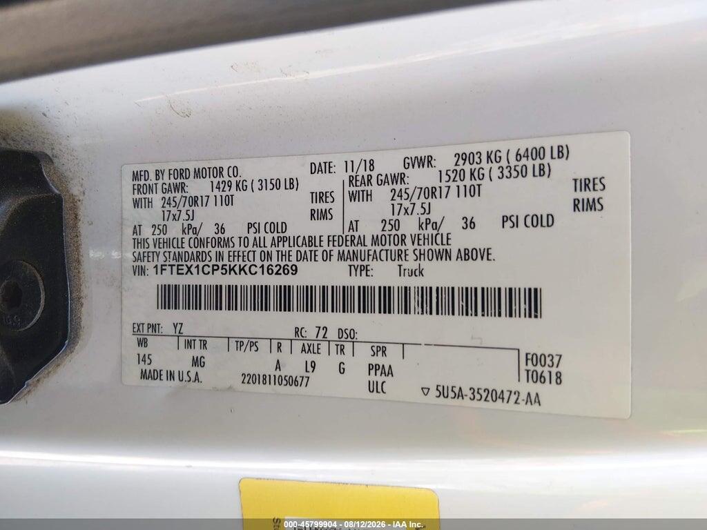 1FTEX1CP5KKC16269 2019 FORD F-150 photo no. 9