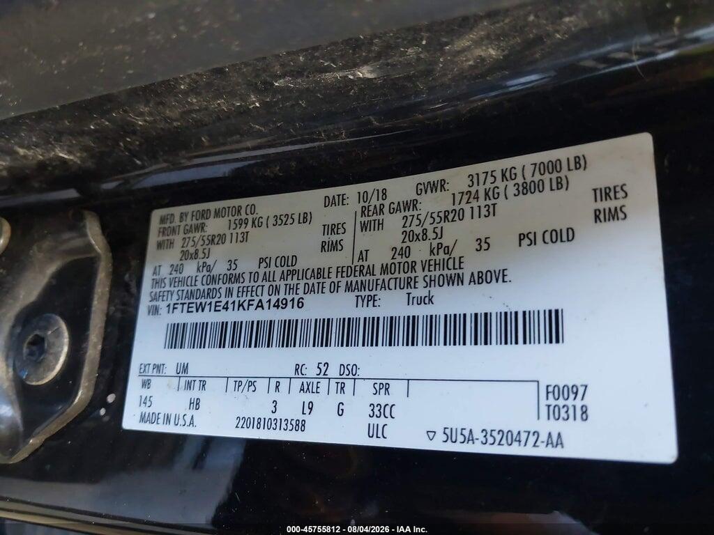 1FTEW1E41KFA14916 2019 FORD F-150 photo no. 9
