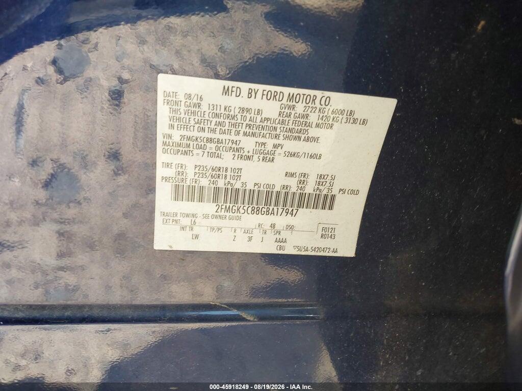 2FMGK5C88GBA17947 2016 FORD FLEX photo no. 9