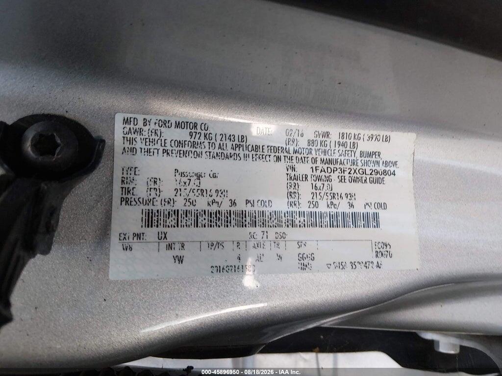 1FADP3F2XGL290804 2016 FORD FOCUS photo no. 9