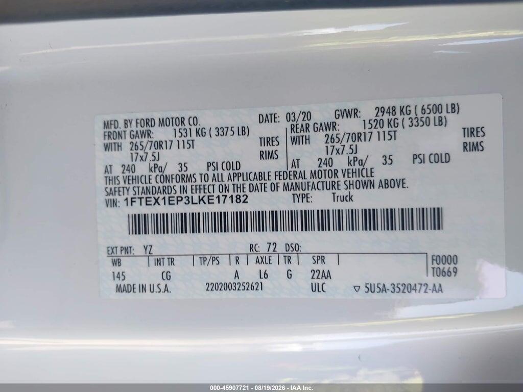1FTEX1EP3LKE17182 2020 FORD F-150 photo no. 9