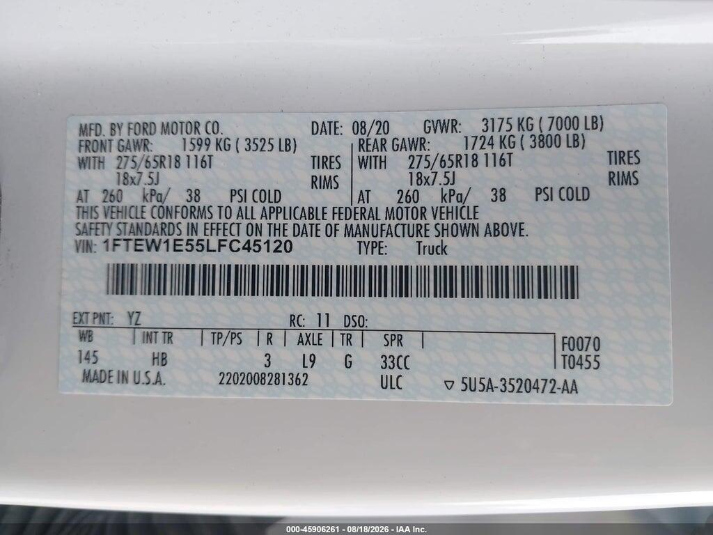 1FTEW1E55LFC45120 2020 FORD F-150 photo no. 9
