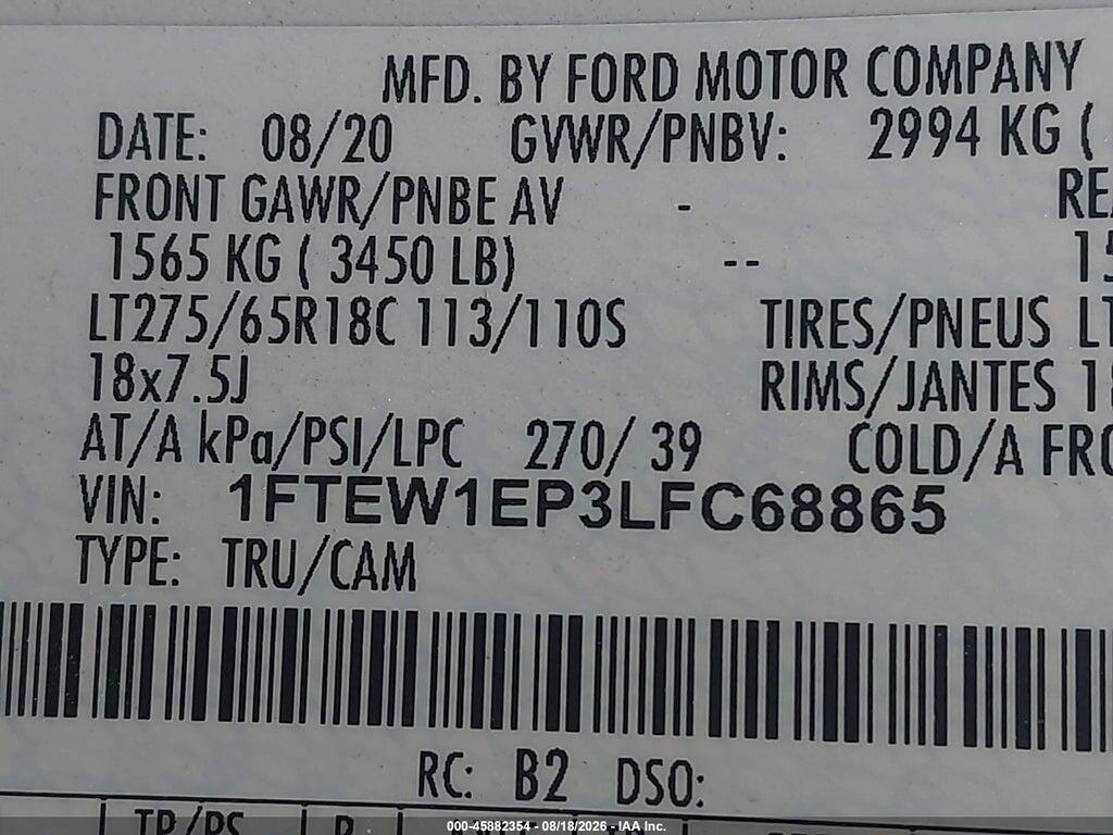 1FTEW1EP3LFC68865 2020 FORD F-150 photo no. 9
