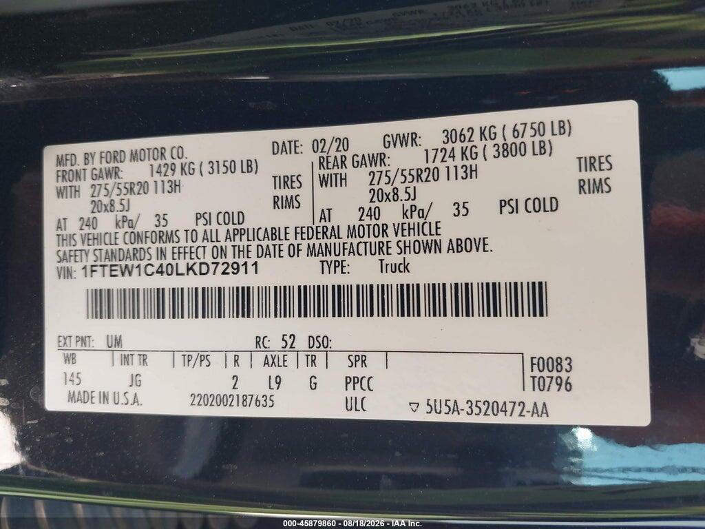 1FTEW1C40LKD72911 2020 FORD F-150 photo no. 9