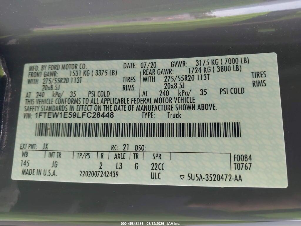 1FTEW1E59LFC28448 2020 FORD F-150 photo no. 9