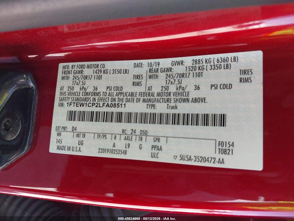 1FTEW1CP2LFA08511 2020 FORD F-150 photo no. 9