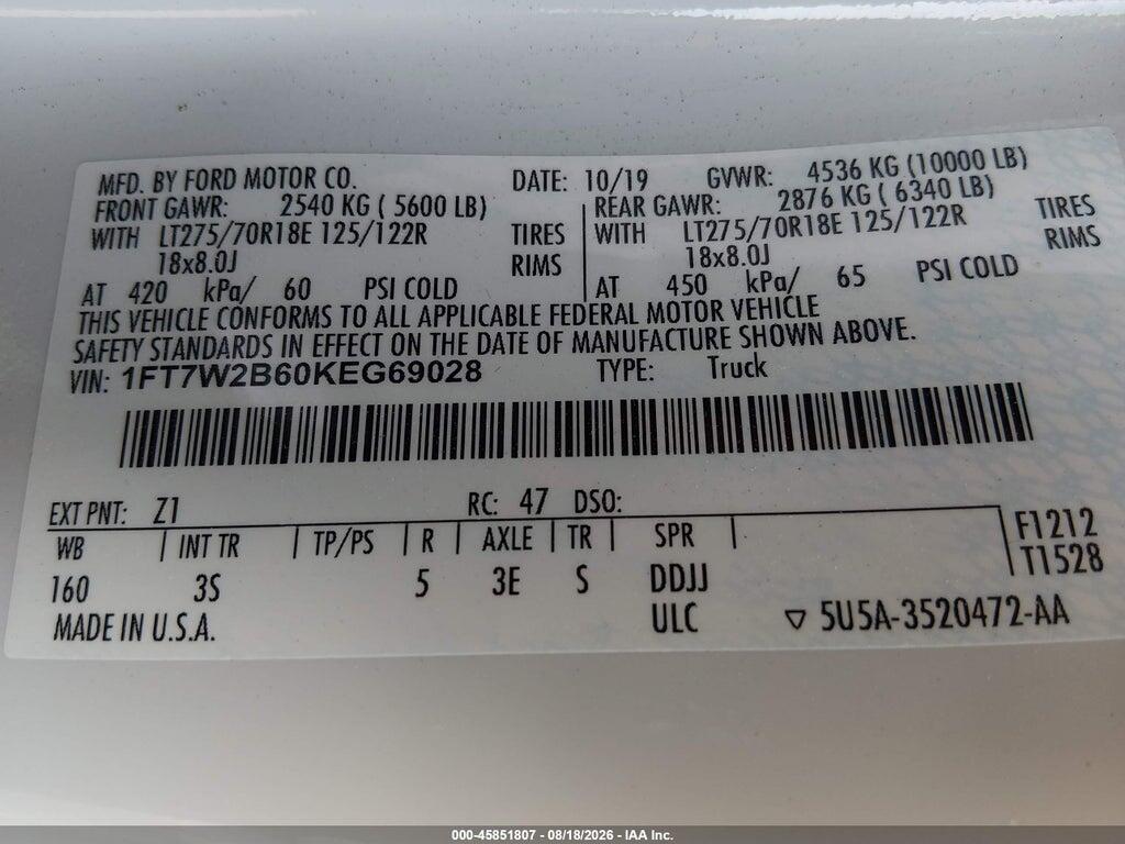 1FT7W2B60KEG69028 2019 FORD F-250 photo no. 9