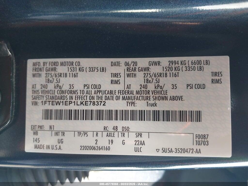 1FTEW1EP1LKE78372 2020 FORD F-150 photo no. 9
