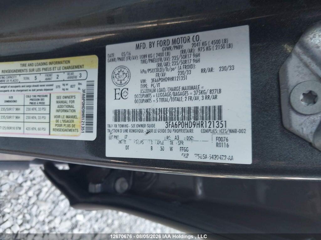 3FA6P0HD9HR121351 2017 FORD FUSION photo no. 9