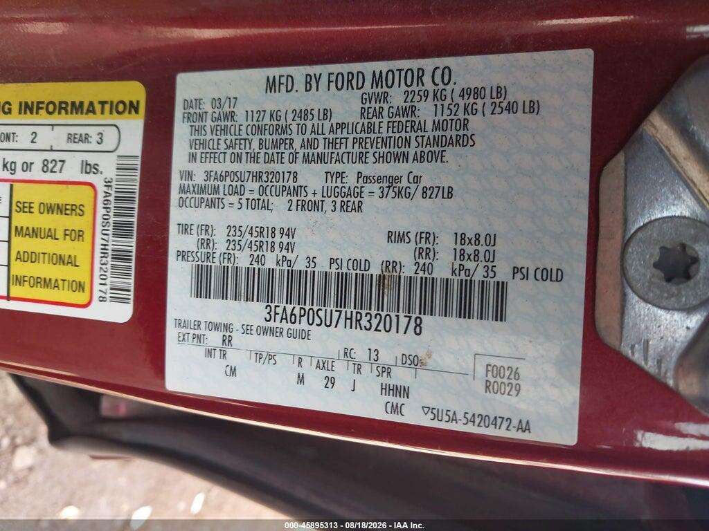 3FA6P0SU7HR320178 2017 FORD FUSION ENERGI photo no. 9