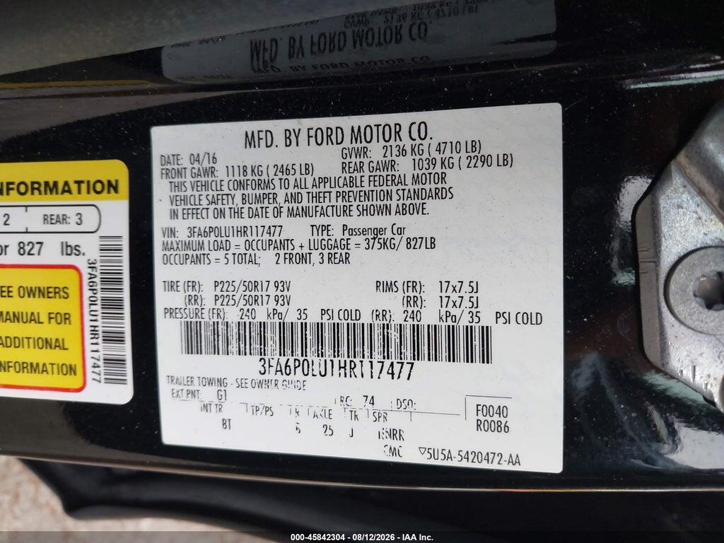 3FA6P0LU1HR117477 2017 FORD FUSION HYBRID photo no. 9