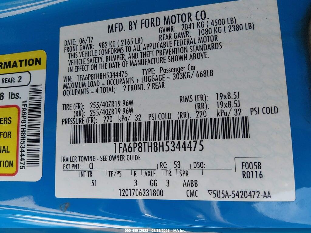 1FA6P8TH8H5344475 2017 FORD MUSTANG photo no. 9