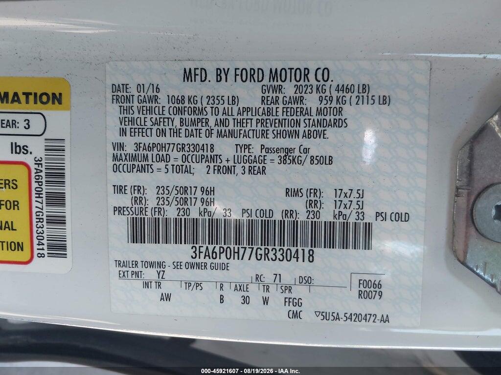 3FA6P0H77GR330418 2016 FORD FUSION photo no. 9