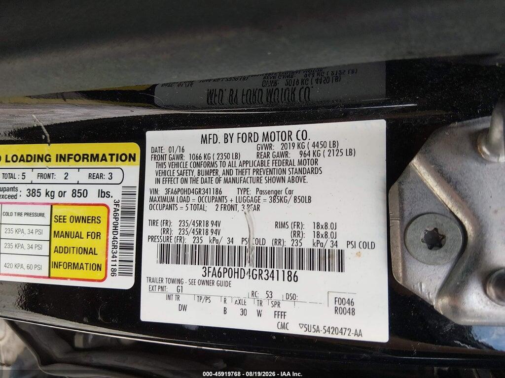 3FA6P0HD4GR341186 2016 FORD FUSION photo no. 9