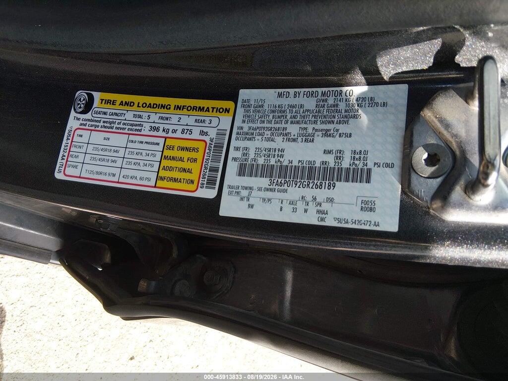 3FA6P0T92GR268189 2016 FORD FUSION photo no. 9