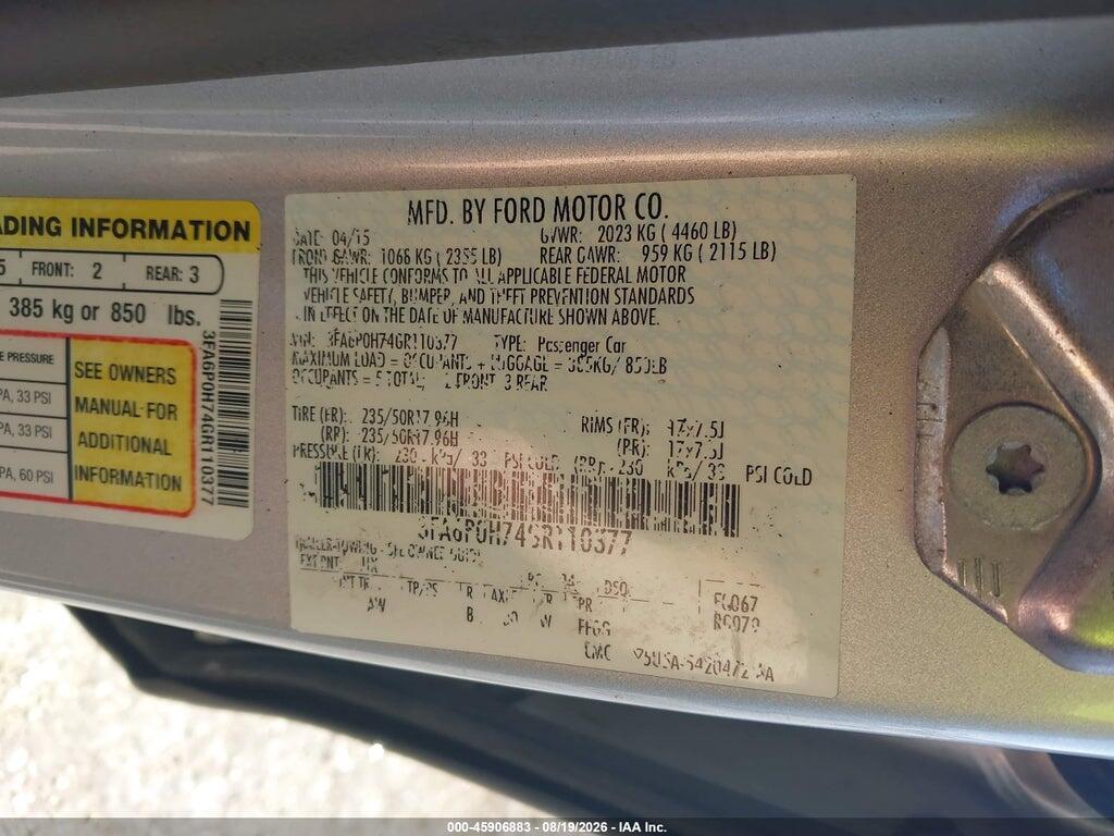 3FA6P0H74GR110377 2016 FORD FUSION photo no. 9