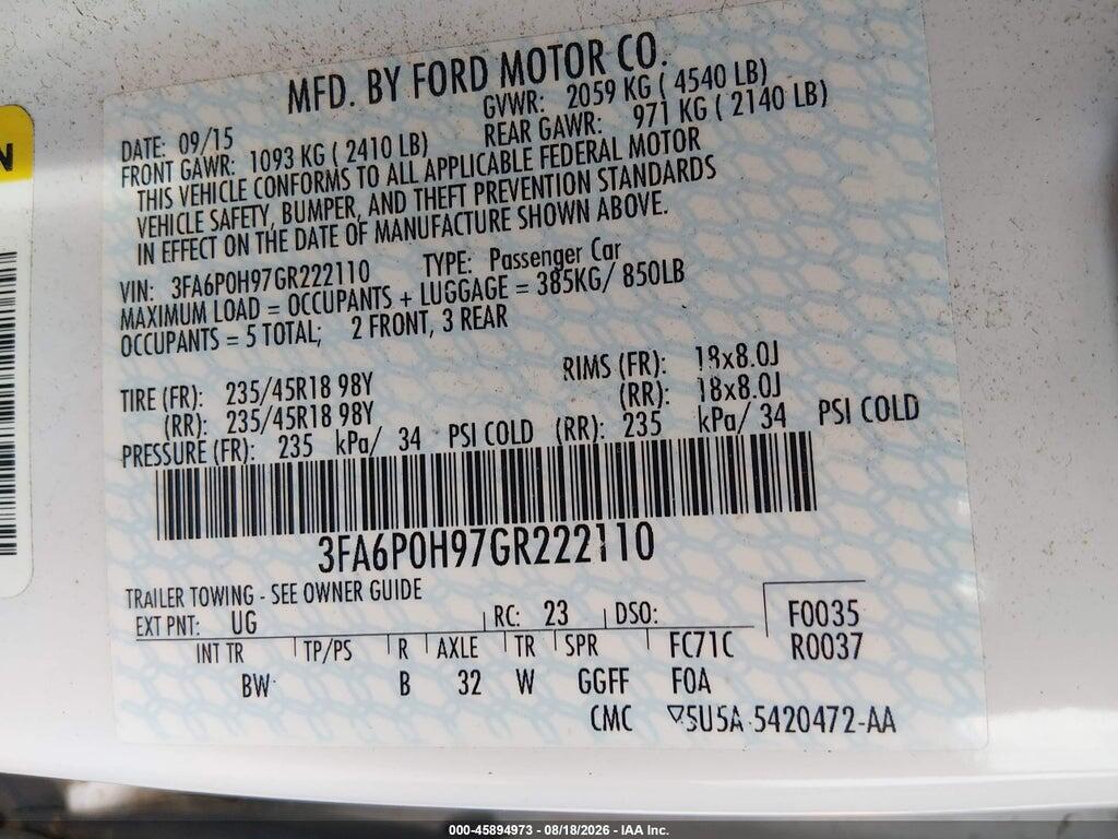3FA6P0H97GR222110 2016 FORD FUSION photo no. 9